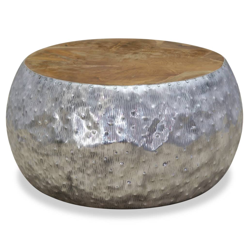 Salontafel 60x60x30 cm aluminium teakhout is nu te koop bij PeponiXL, paradijselijk wonen!