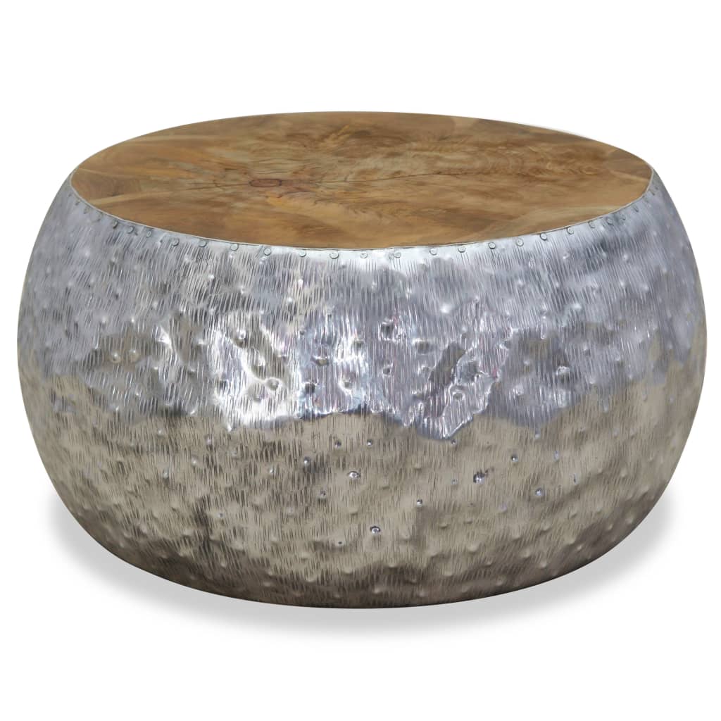 Salontafel 60x60x30 cm aluminium teakhout is nu te koop bij PeponiXL, paradijselijk wonen!