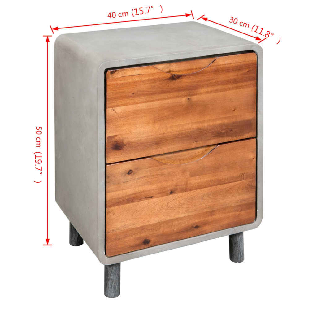 Nachtkastje 40x30x50 cm beton en acaciahout is nu te koop bij PeponiXL, paradijselijk wonen!