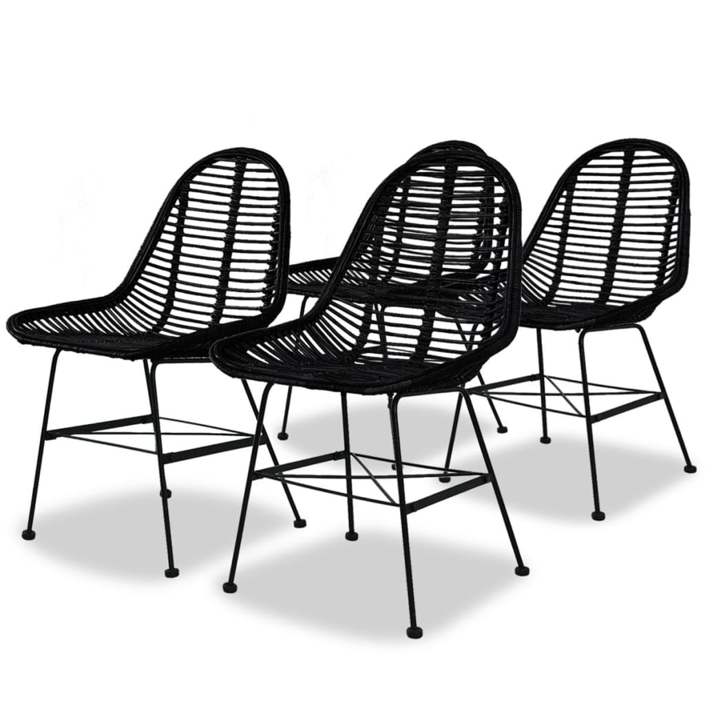 Eetkamerstoelen 4 st natuurlijk rattan zwart is nu te koop bij PeponiXL, paradijselijk wonen!