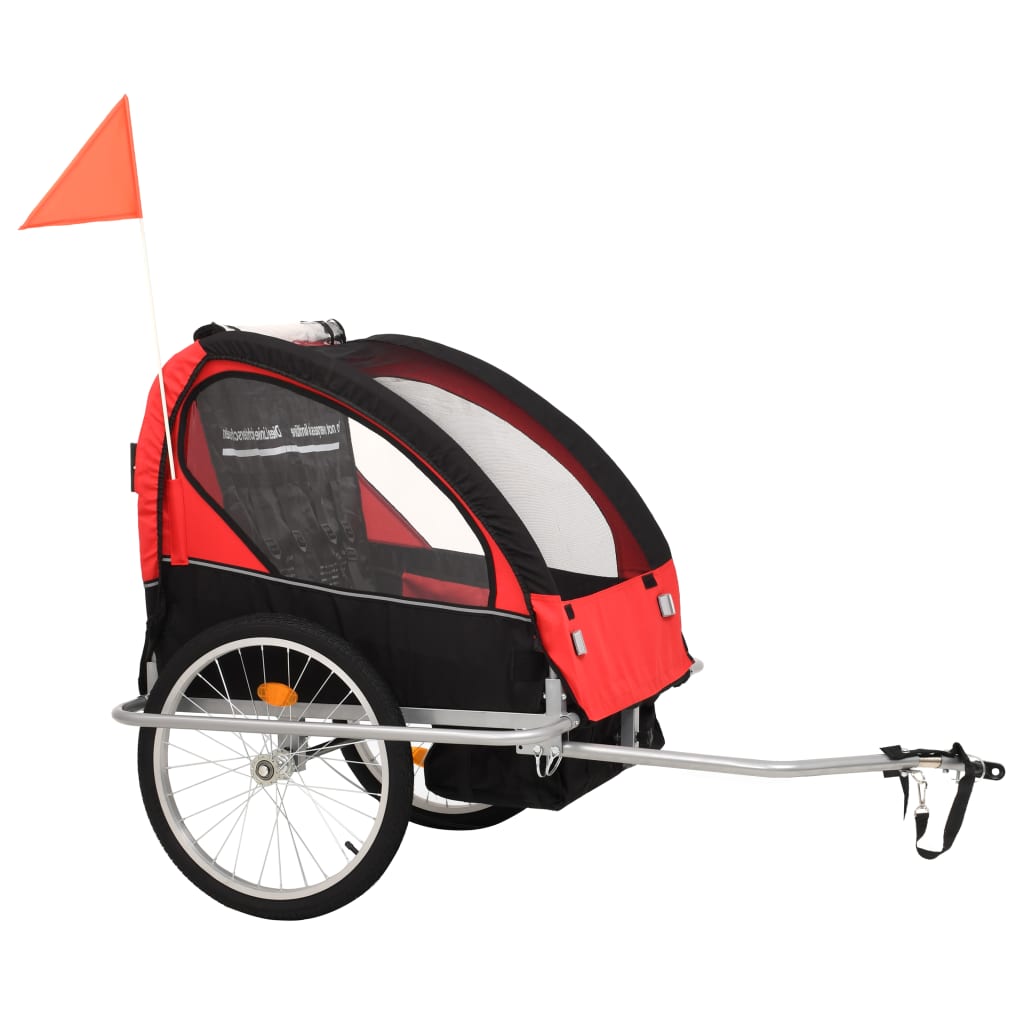 Fietstrailer en kinderwagen 2-in-1 zwart en rood is nu te koop bij PeponiXL, paradijselijk wonen!