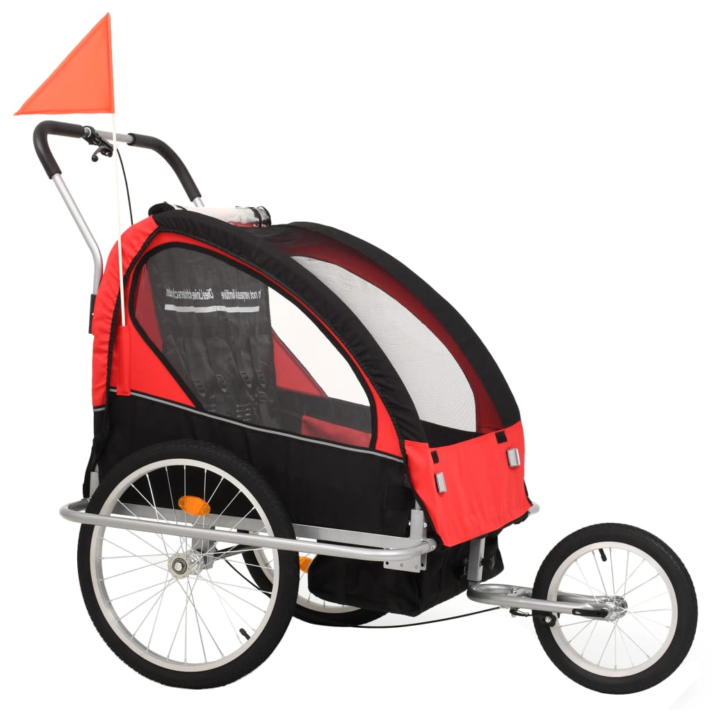 Fietstrailer en kinderwagen 2-in-1 zwart en rood is nu te koop bij PeponiXL, paradijselijk wonen!