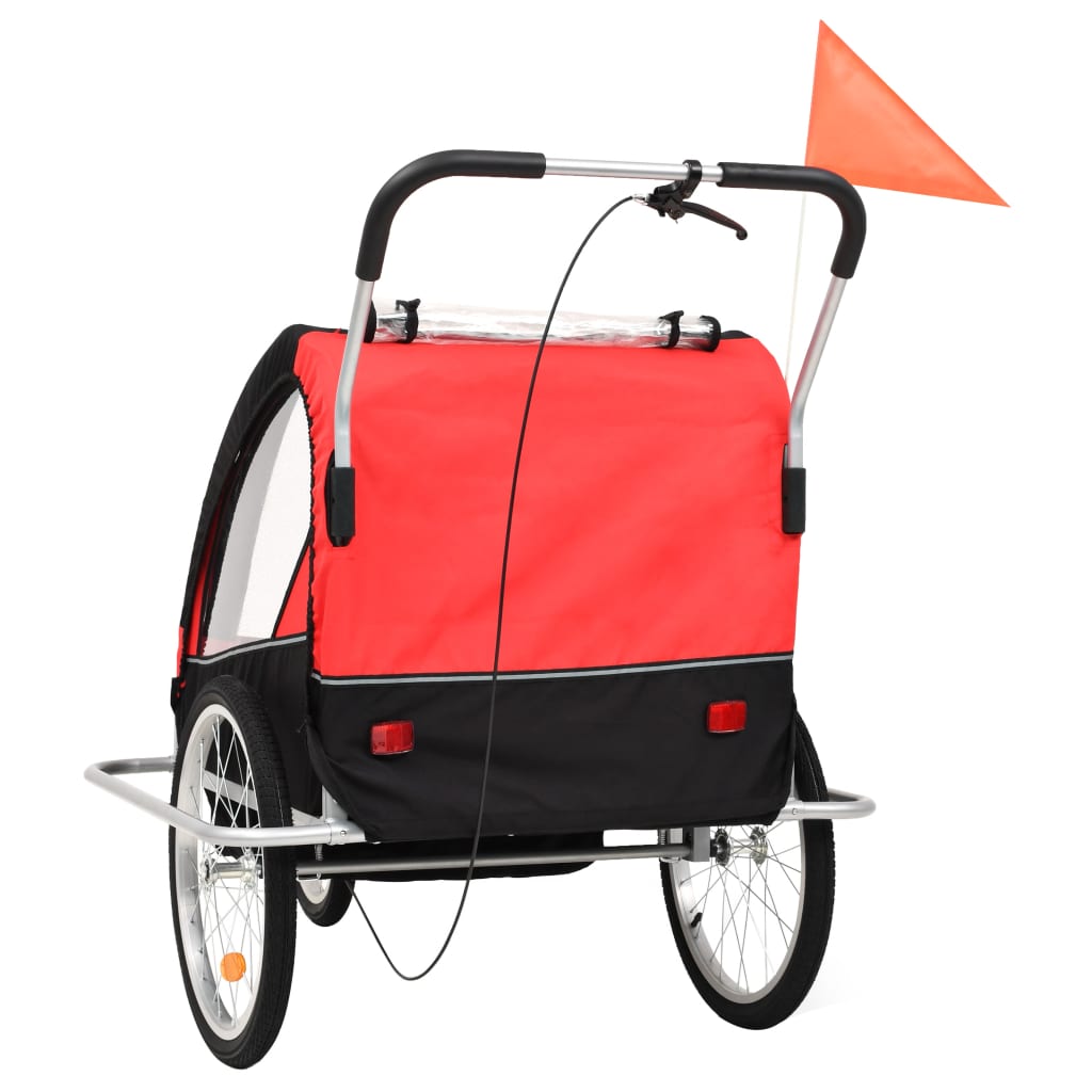 Fietstrailer en kinderwagen 2-in-1 zwart en rood is nu te koop bij PeponiXL, paradijselijk wonen!