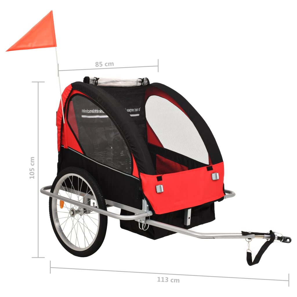 Fietstrailer en kinderwagen 2-in-1 zwart en rood is nu te koop bij PeponiXL, paradijselijk wonen!