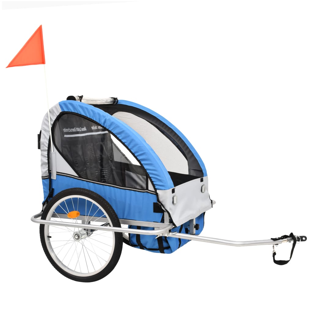 Fietstrailer en kinderwagen 2-in-1 blauw en grijs is nu te koop bij PeponiXL, paradijselijk wonen!