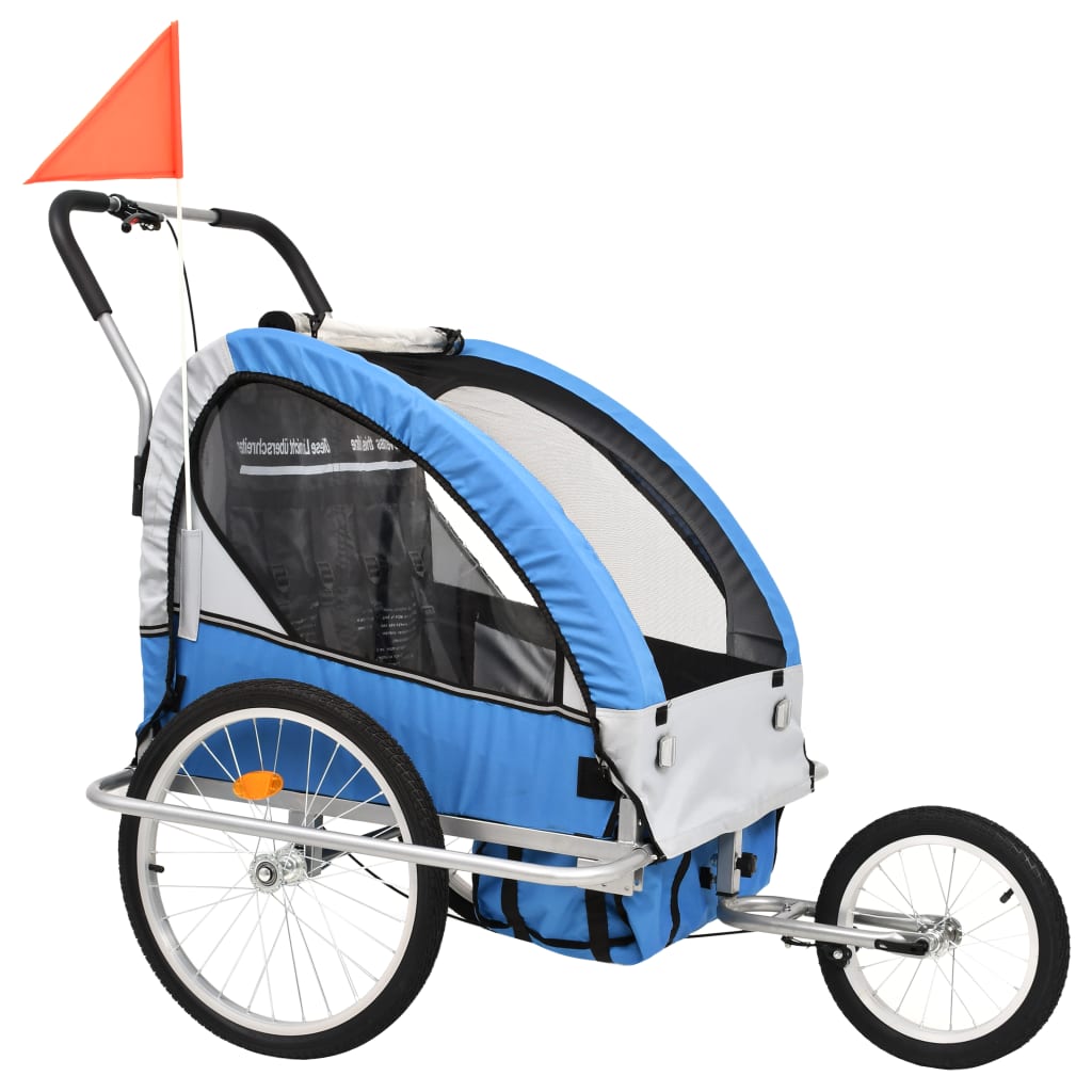 Fietstrailer en kinderwagen 2-in-1 blauw en grijs is nu te koop bij PeponiXL, paradijselijk wonen!