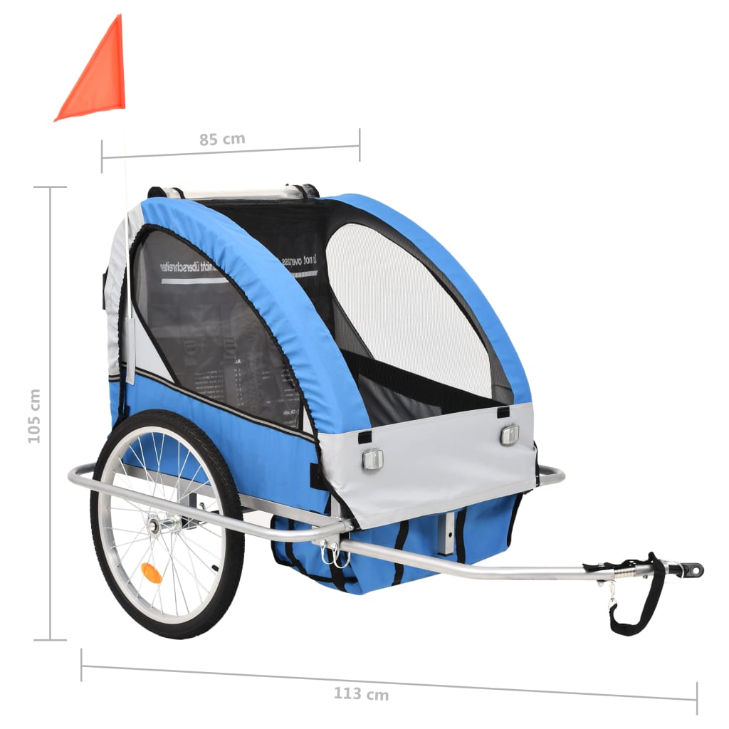 Fietstrailer en kinderwagen 2-in-1 blauw en grijs is nu te koop bij PeponiXL, paradijselijk wonen!