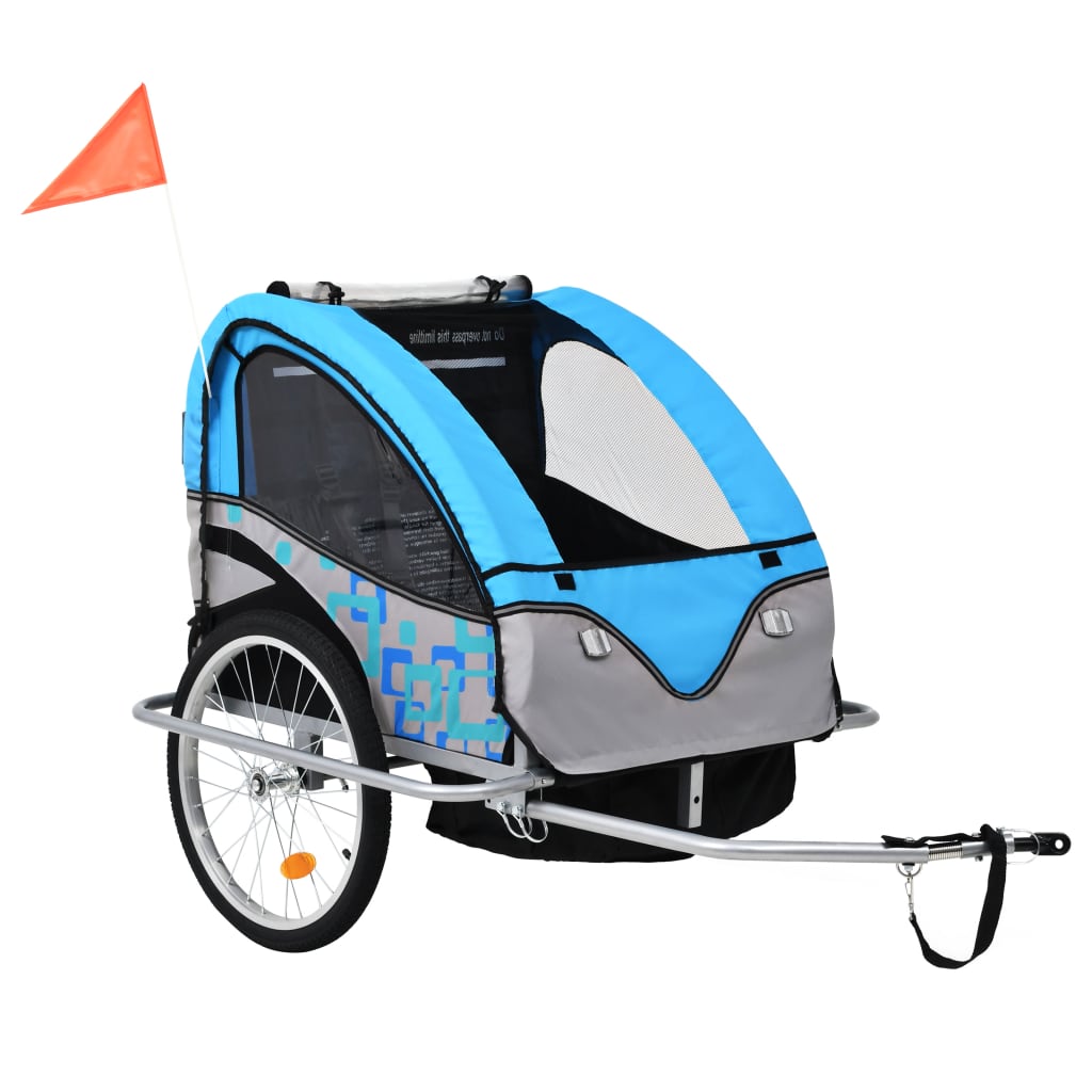 Fietstrailer en kinderwagen 2-in-1 blauw en grijs is nu te koop bij PeponiXL, paradijselijk wonen!