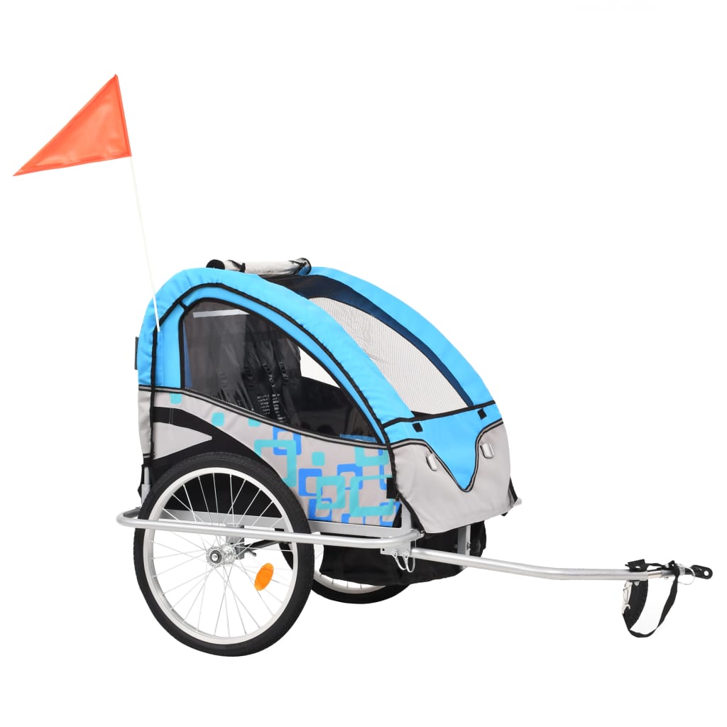 Fietstrailer en kinderwagen 2-in-1 blauw en grijs is nu te koop bij PeponiXL, paradijselijk wonen!