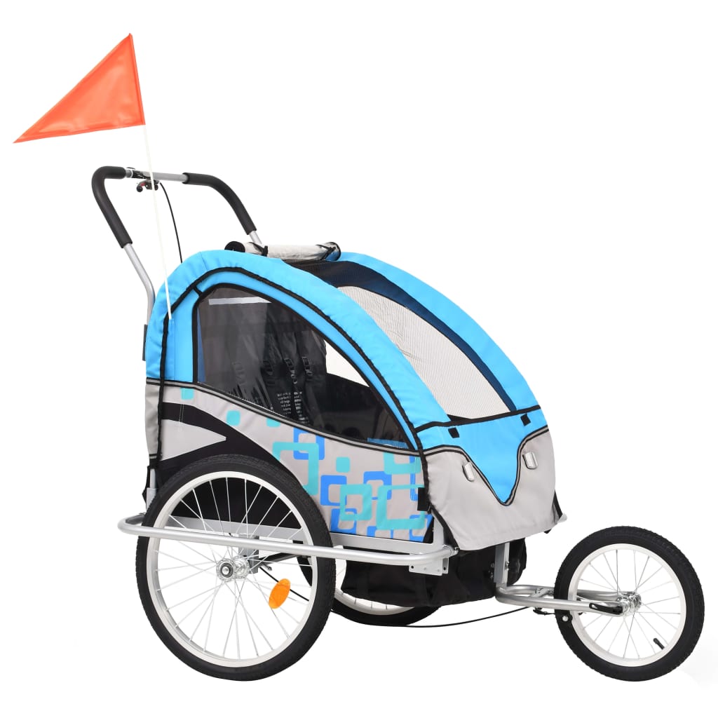 Fietstrailer en kinderwagen 2-in-1 blauw en grijs is nu te koop bij PeponiXL, paradijselijk wonen!