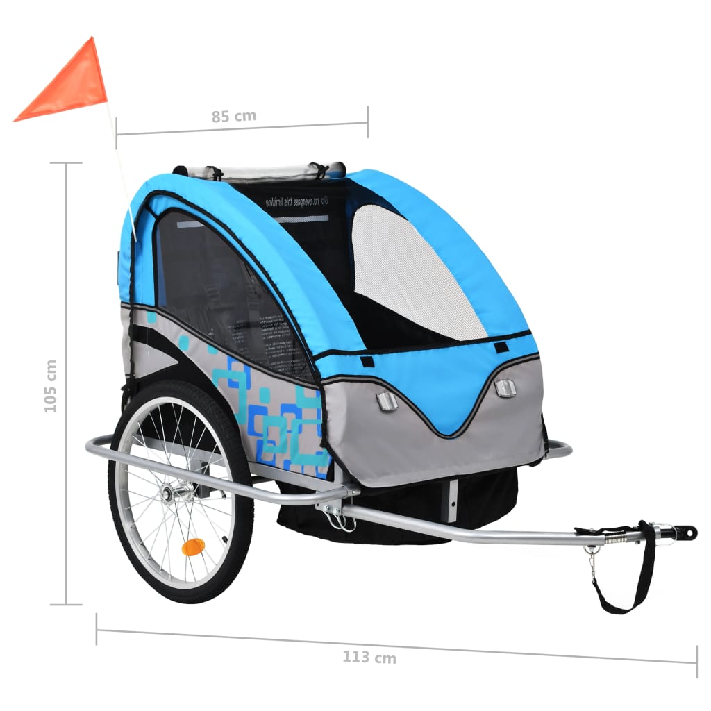 Fietstrailer en kinderwagen 2-in-1 blauw en grijs is nu te koop bij PeponiXL, paradijselijk wonen!