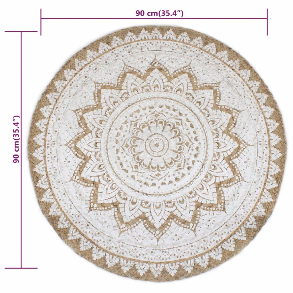 Tapijt met print rond 90 cm gevlochten jute is nu te koop bij PeponiXL, paradijselijk wonen!