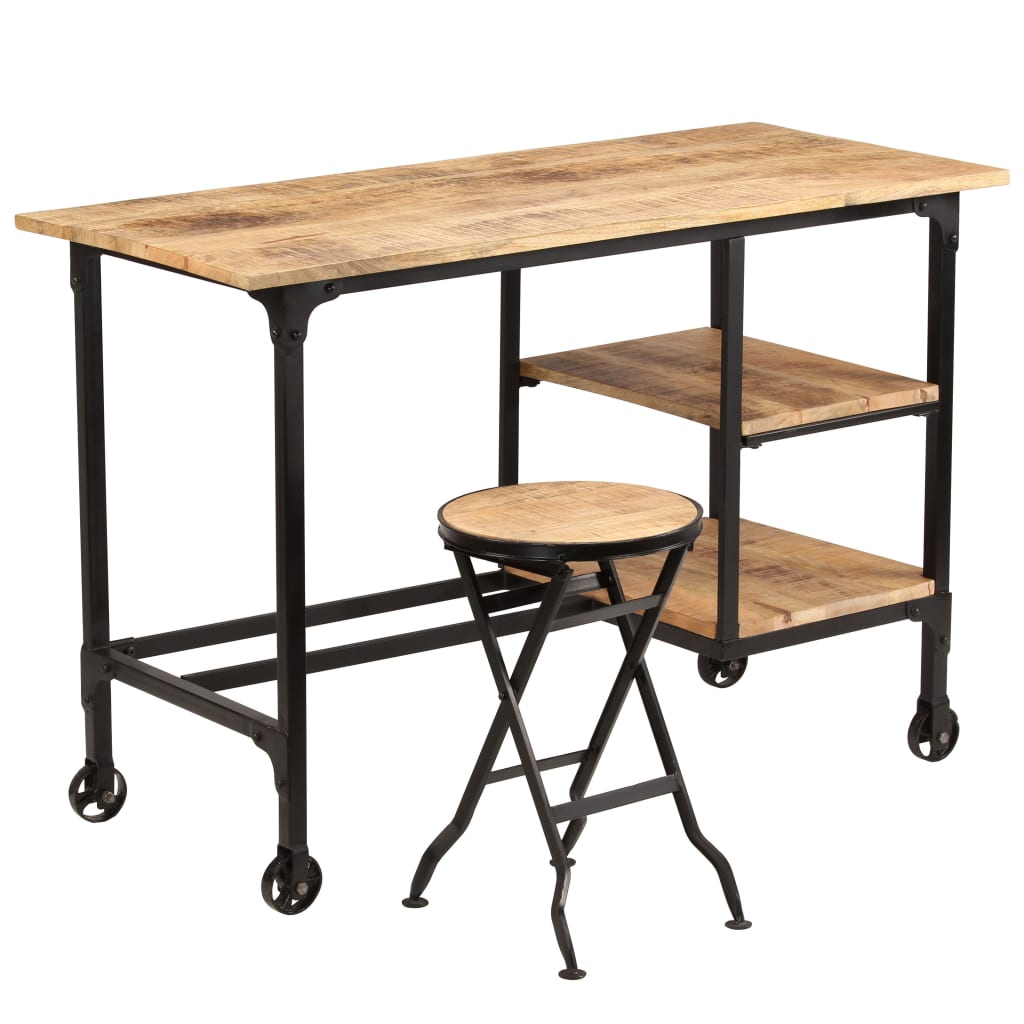 Bureau met inklapbaar krukje 115x50x76 cm massief mangohout is nu te koop bij PeponiXL, paradijselijk wonen!
