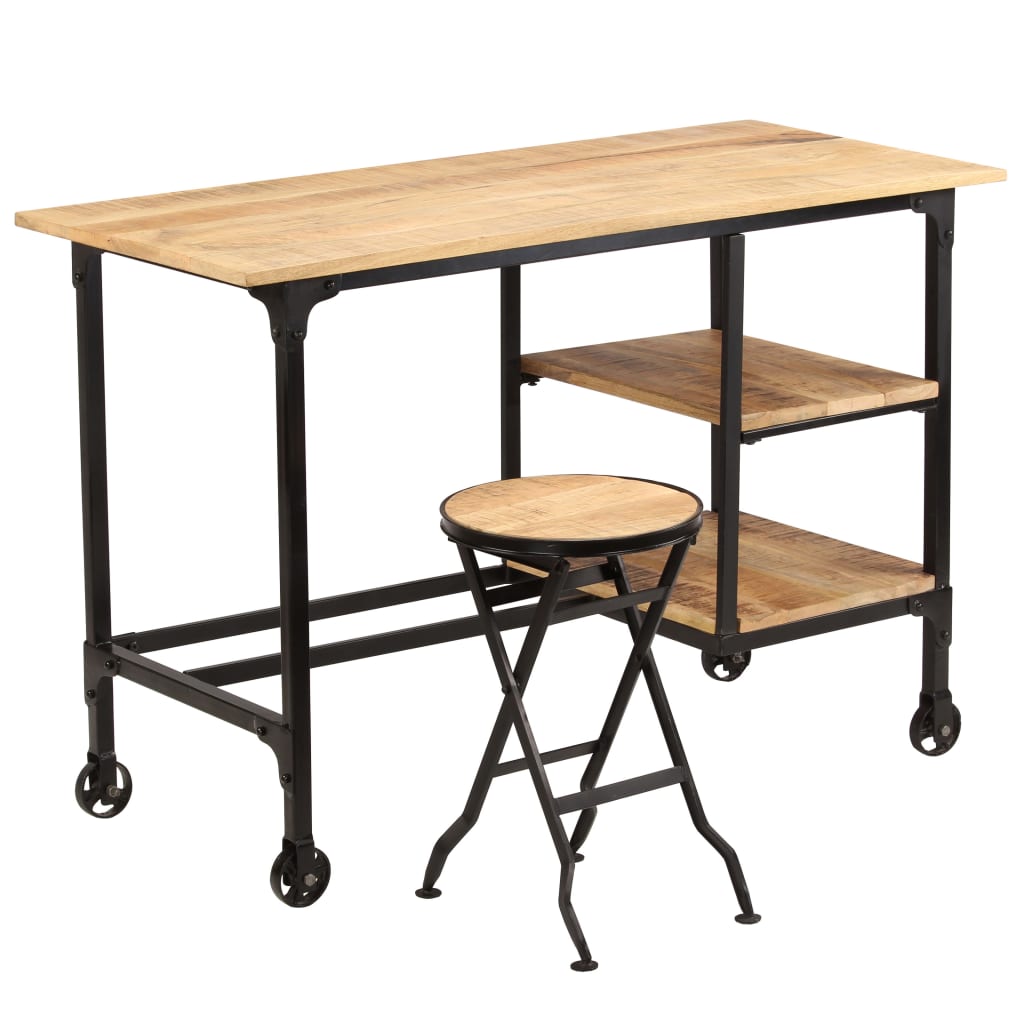 Bureau met inklapbaar krukje 115x50x76 cm massief mangohout is nu te koop bij PeponiXL, paradijselijk wonen!