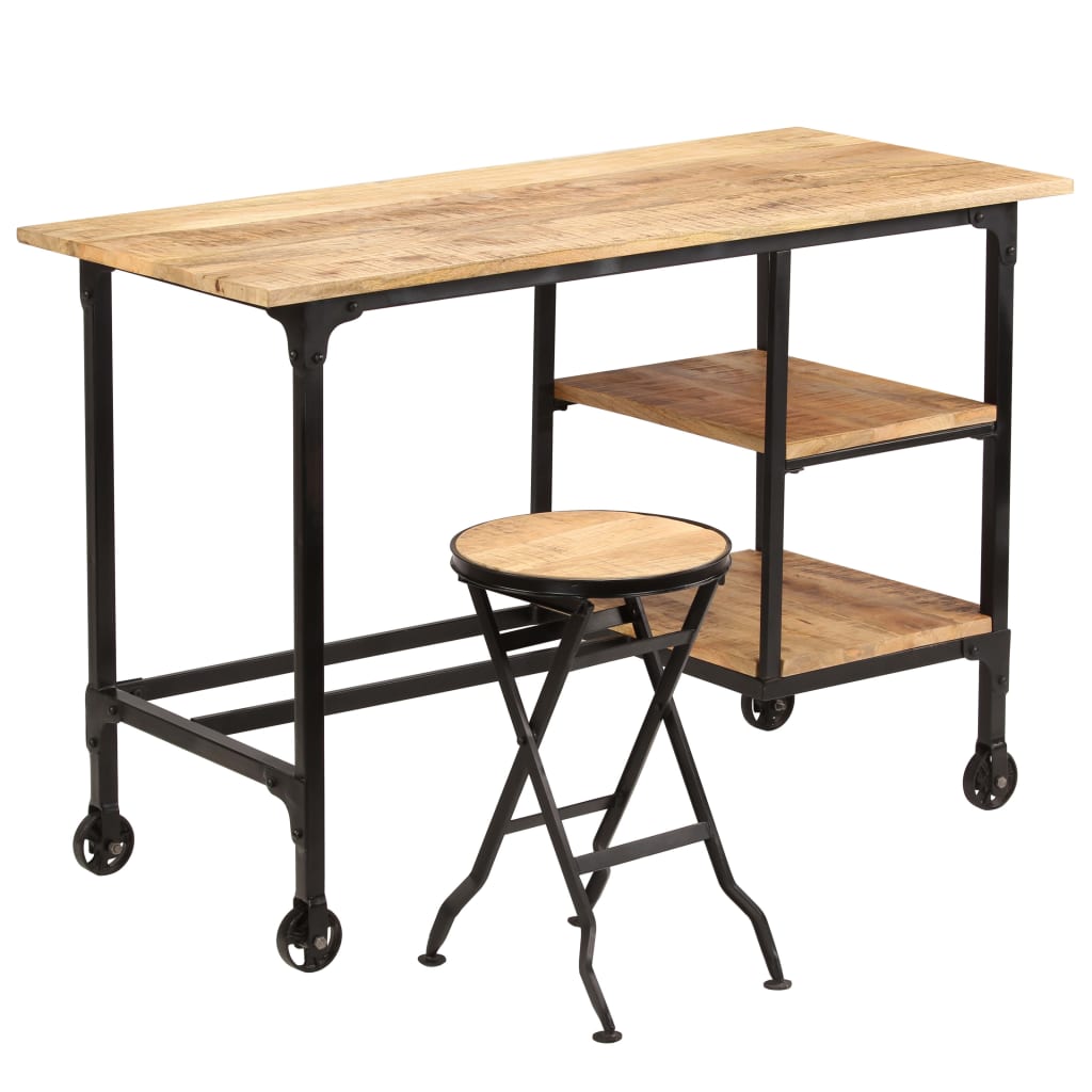 Bureau met inklapbaar krukje 115x50x76 cm massief mangohout is nu te koop bij PeponiXL, paradijselijk wonen!