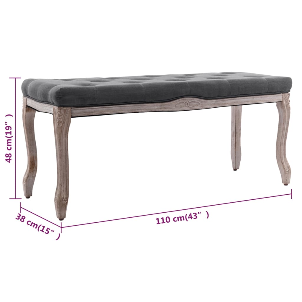 Bankje 110x38x48 cm linnen massief hout donkergrijs is nu te koop bij PeponiXL, paradijselijk wonen!