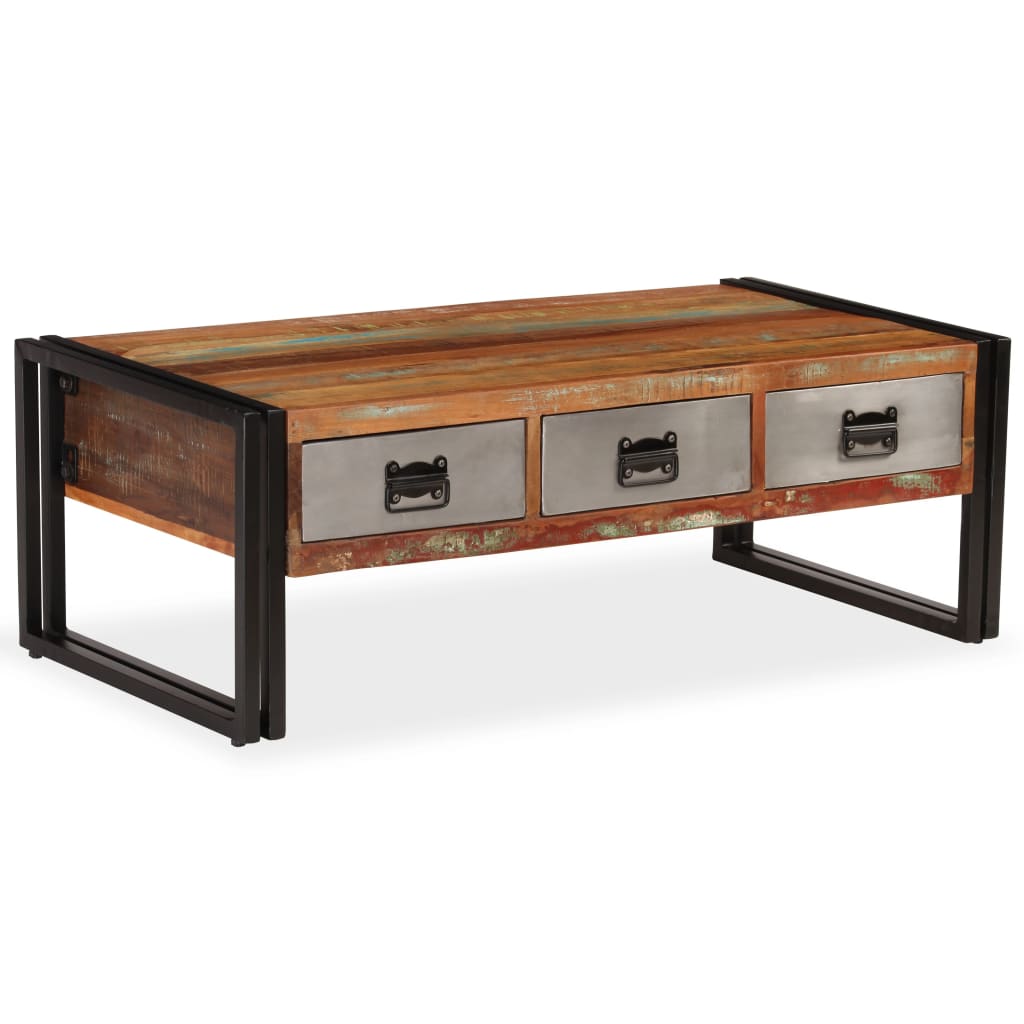Salontafel met 3 lades 100x50x35 cm massief gerecycled hout is nu te koop bij PeponiXL, paradijselijk wonen!