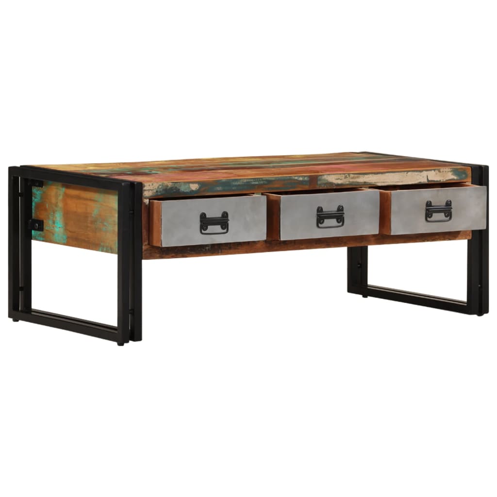 Salontafel met 3 lades 100x50x35 cm massief gerecycled hout is nu te koop bij PeponiXL, paradijselijk wonen!