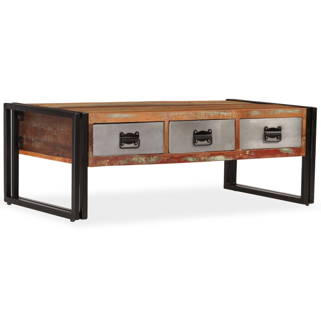 Salontafel met 3 lades 100x50x35 cm massief gerecycled hout is nu te koop bij PeponiXL, paradijselijk wonen!