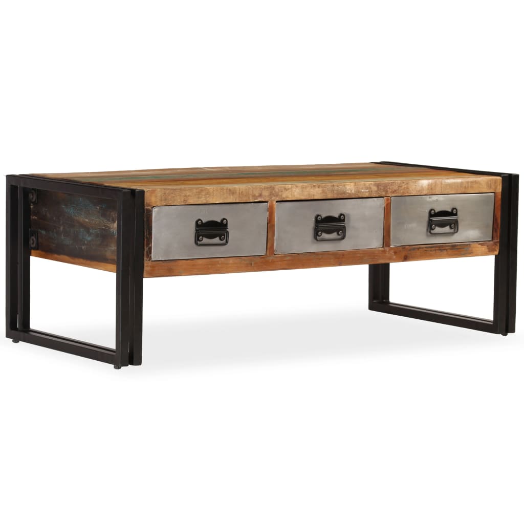 Salontafel met 3 lades 100x50x35 cm massief gerecycled hout is nu te koop bij PeponiXL, paradijselijk wonen!