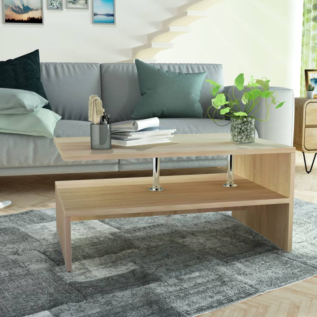 Salontafel 90x59x42 cm bewerkt hout eikenkleurig is nu te koop bij PeponiXL, paradijselijk wonen!