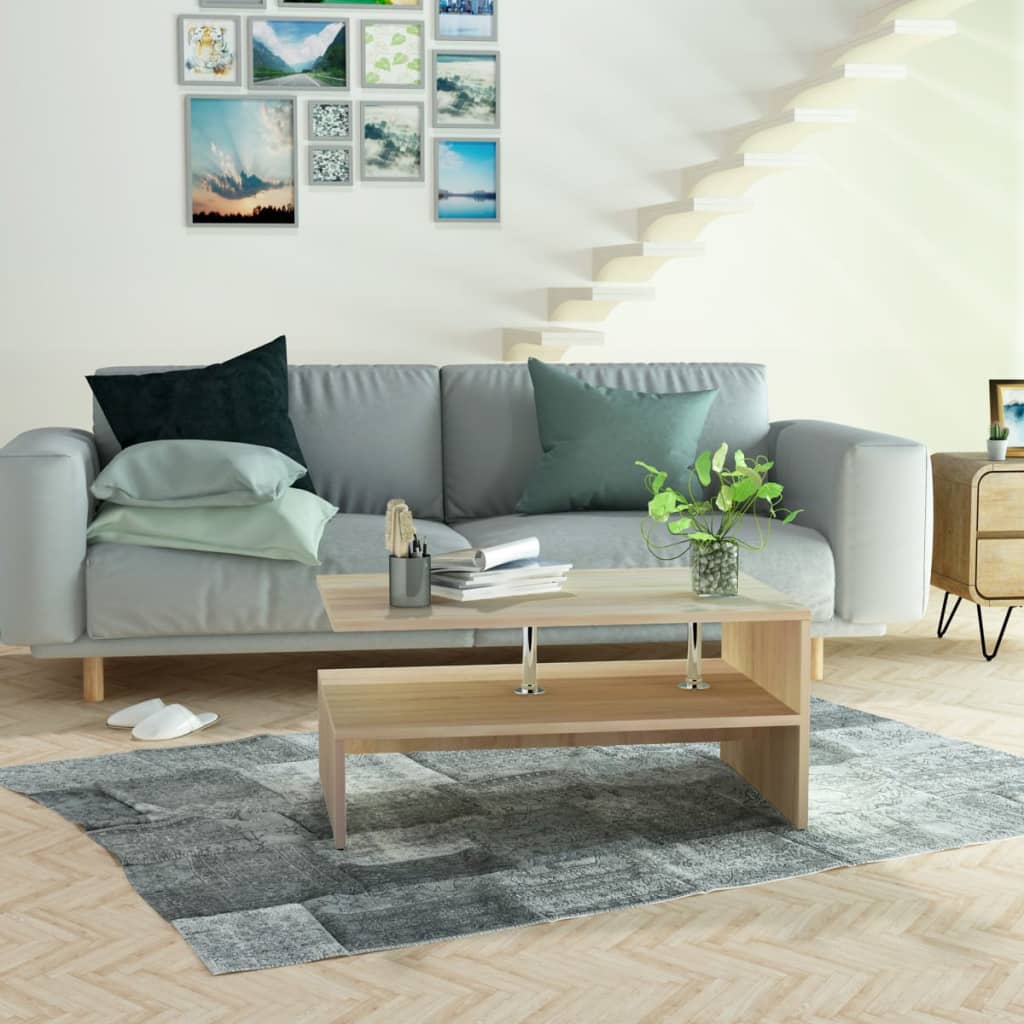 Salontafel 90x59x42 cm bewerkt hout eikenkleurig is nu te koop bij PeponiXL, paradijselijk wonen!