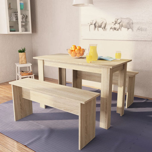 Eettafel en banken 3 st bewerkt hout eikenkleurig is nu te koop bij PeponiXL, paradijselijk wonen!