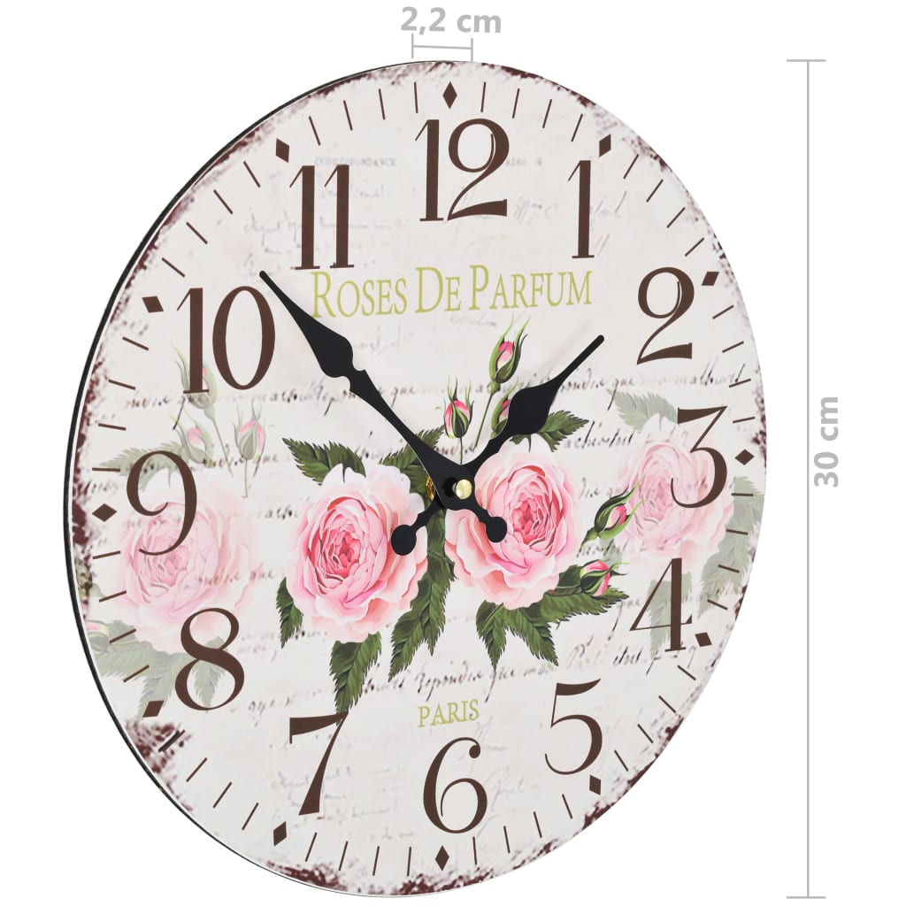 Wandklok vintage stijl 30 cm bloemen is nu te koop bij PeponiXL, paradijselijk wonen!