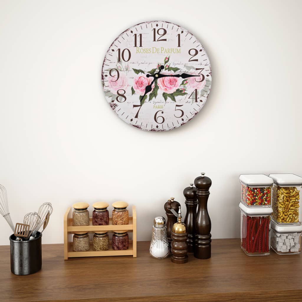 Wandklok vintage stijl 30 cm bloemen is nu te koop bij PeponiXL, paradijselijk wonen!
