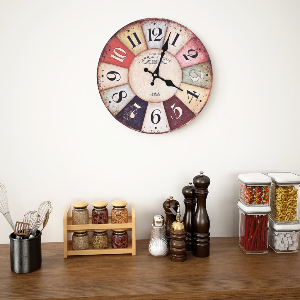 Wandklok vintage stijl 30 cm meerkleurig is nu te koop bij PeponiXL, paradijselijk wonen!