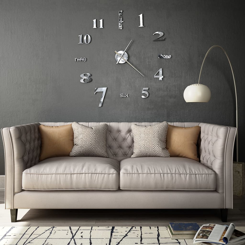 3D-wandklok 100 cm XXL modern zilverkleurig is nu te koop bij PeponiXL, paradijselijk wonen!