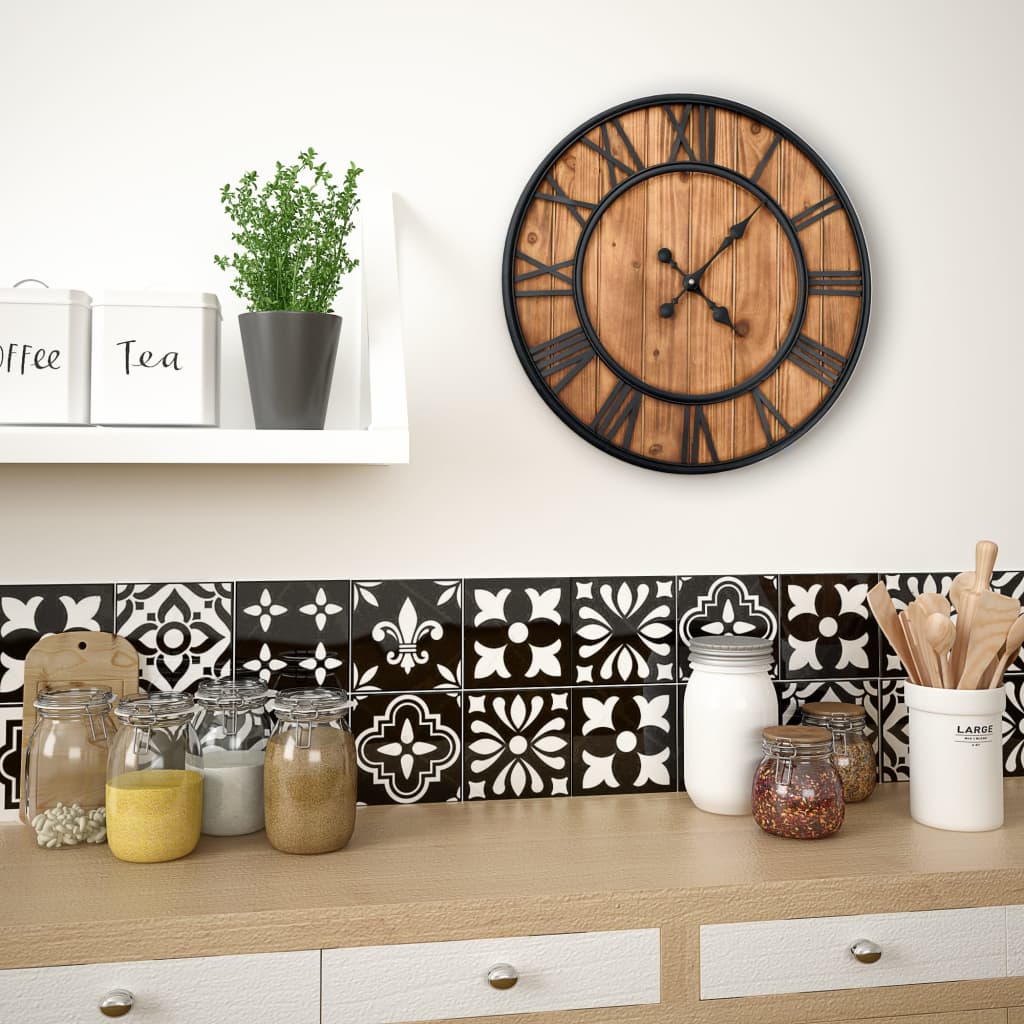 Wandklok vintage-stijl quartz-mechanisme XXL 60 cm hout metaal is nu te koop bij PeponiXL, paradijselijk wonen!