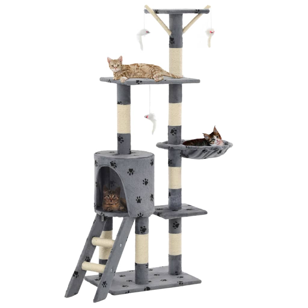 Kattenkrabpaal met sisal krabpalen 138 cm pootafdrukken grijs is nu te koop bij PeponiXL, paradijselijk wonen!