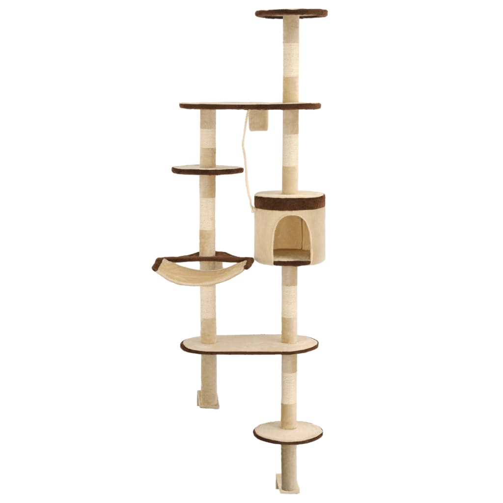 Kattenkrabpaal met krabpalen wandmontage 194 cm beige bruin is nu te koop bij PeponiXL, paradijselijk wonen!