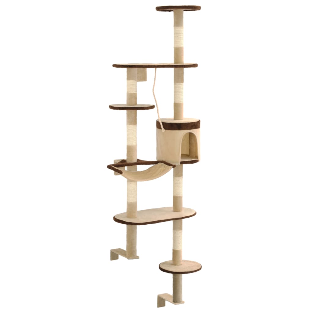 Kattenkrabpaal met krabpalen wandmontage 194 cm beige bruin is nu te koop bij PeponiXL, paradijselijk wonen!