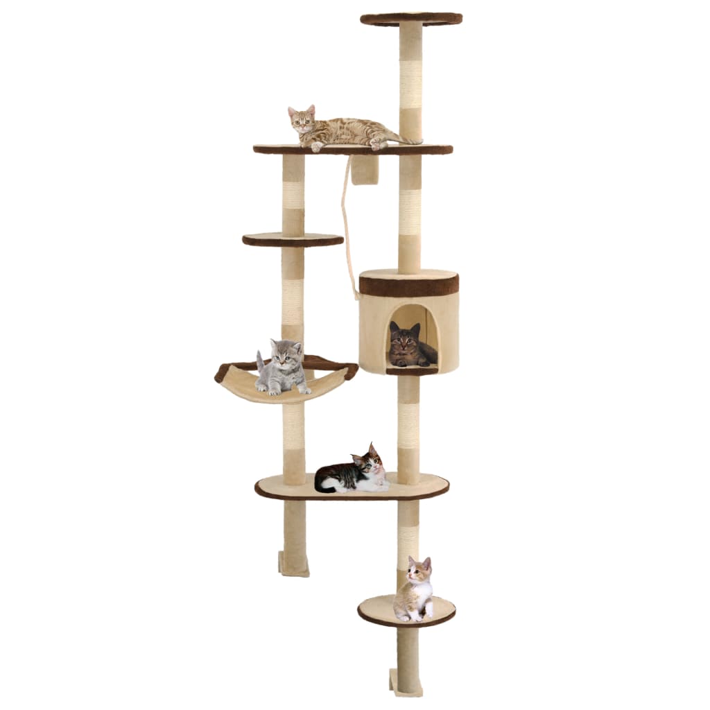 Kattenkrabpaal met krabpalen wandmontage 194 cm beige bruin is nu te koop bij PeponiXL, paradijselijk wonen!