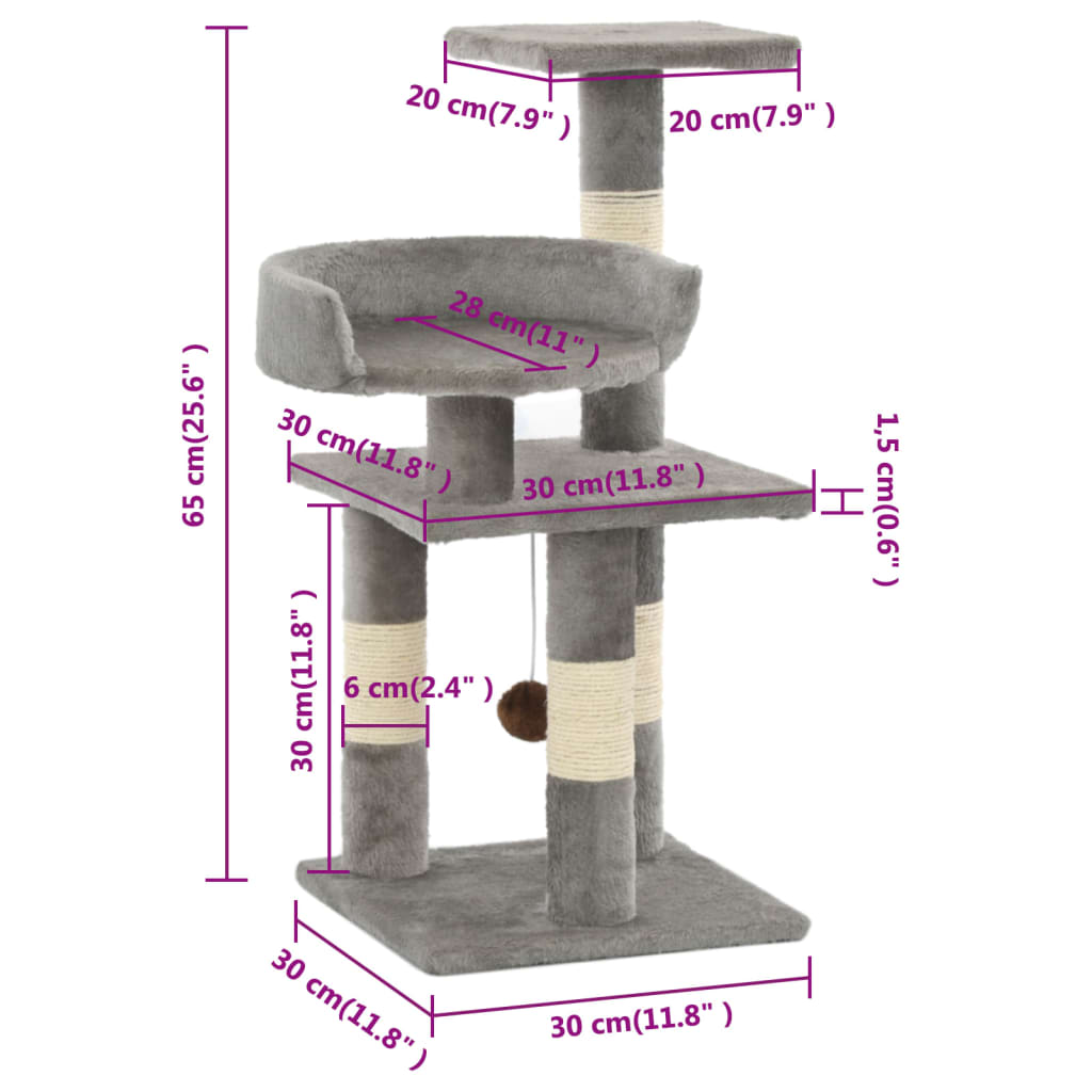 Kattenkrabpaal met sisal krabpalen 65 cm grijs is nu te koop bij PeponiXL, paradijselijk wonen!