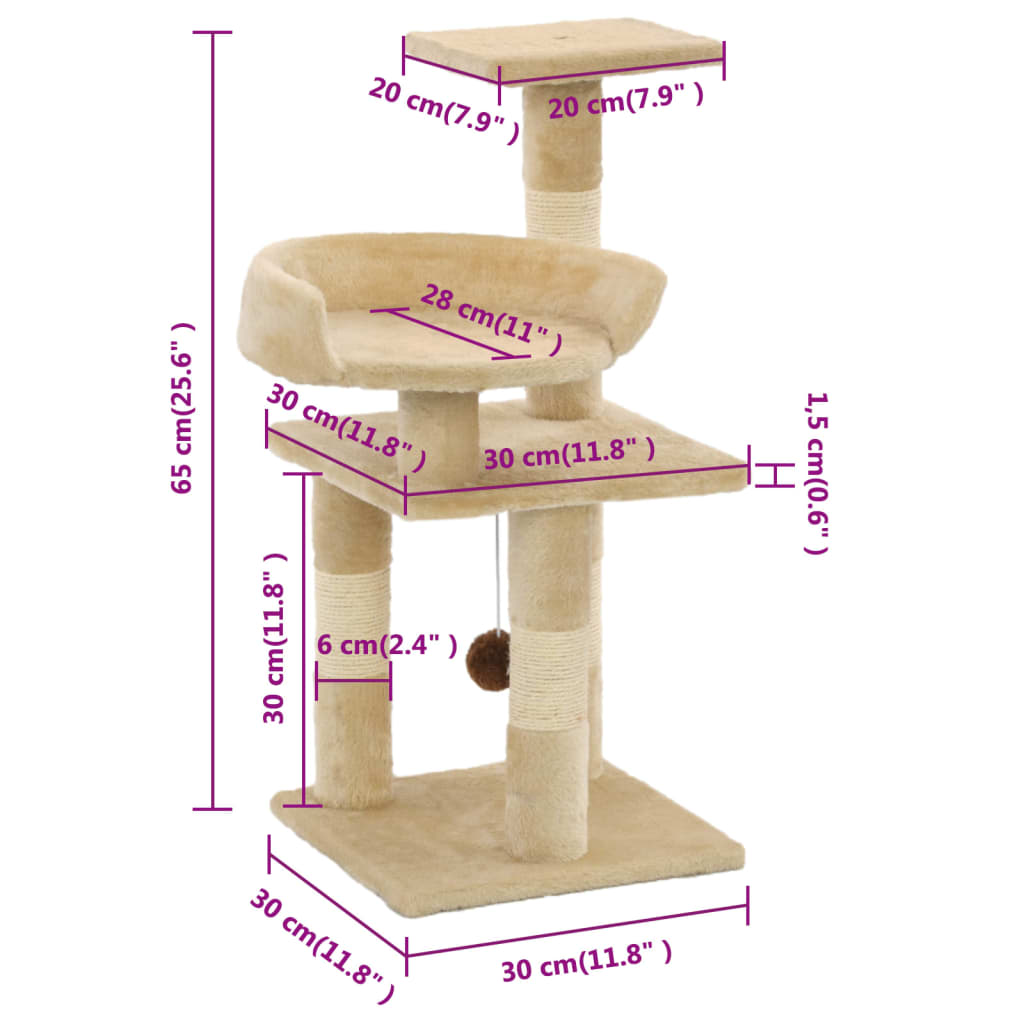 Kattenkrabpaal met sisal krabpalen 65 cm beige is nu te koop bij PeponiXL, paradijselijk wonen!