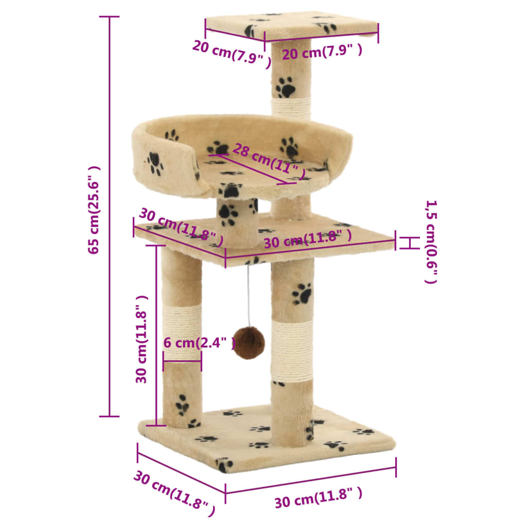 Kattenkrabpaal met sisal krabpalen 65 cm pootafdrukken beige is nu te koop bij PeponiXL, paradijselijk wonen!