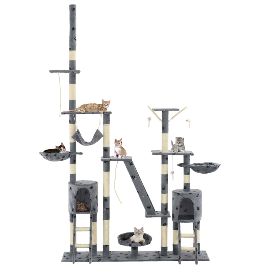 Kattenpaal met sisal krabpalen 230-250 cm pootafdrukken grijs is nu te koop bij PeponiXL, paradijselijk wonen!