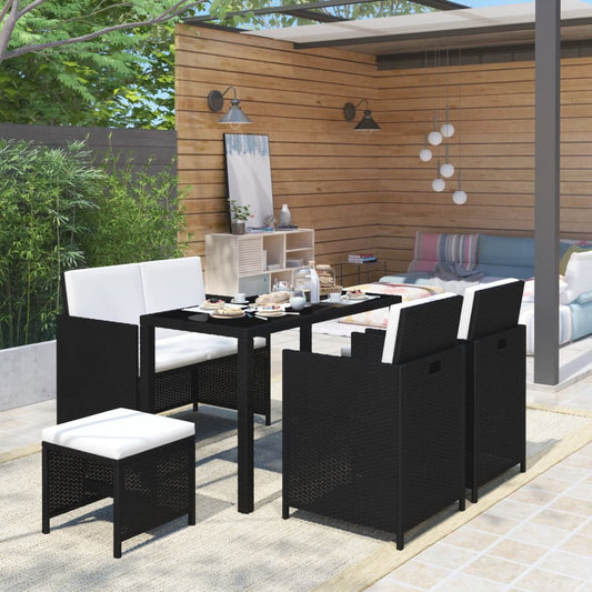 6-delige Tuinset met kussens poly rattan zwart is nu te koop bij PeponiXL, paradijselijk wonen!