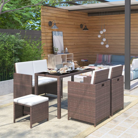 6-delige Tuinset met kussens poly rattan bruin is nu te koop bij PeponiXL, paradijselijk wonen!