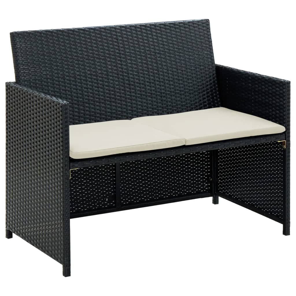 Tuinbank 2-zits met kussens poly rattan zwart is nu te koop bij PeponiXL, paradijselijk wonen!