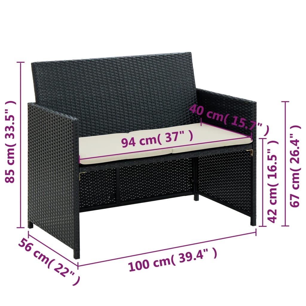 Tuinbank 2-zits met kussens poly rattan zwart is nu te koop bij PeponiXL, paradijselijk wonen!