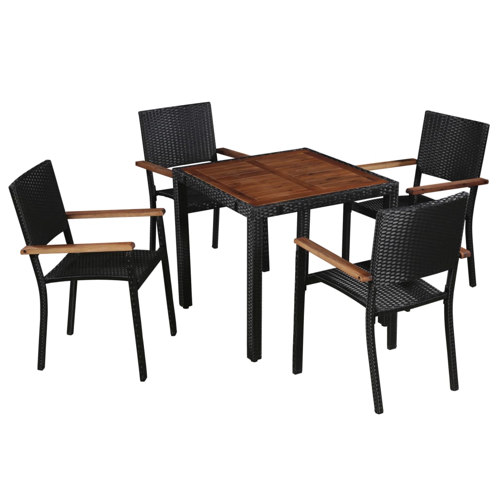 5-delige Tuinset poly rattan en acaciahout zwart is nu te koop bij PeponiXL, paradijselijk wonen!