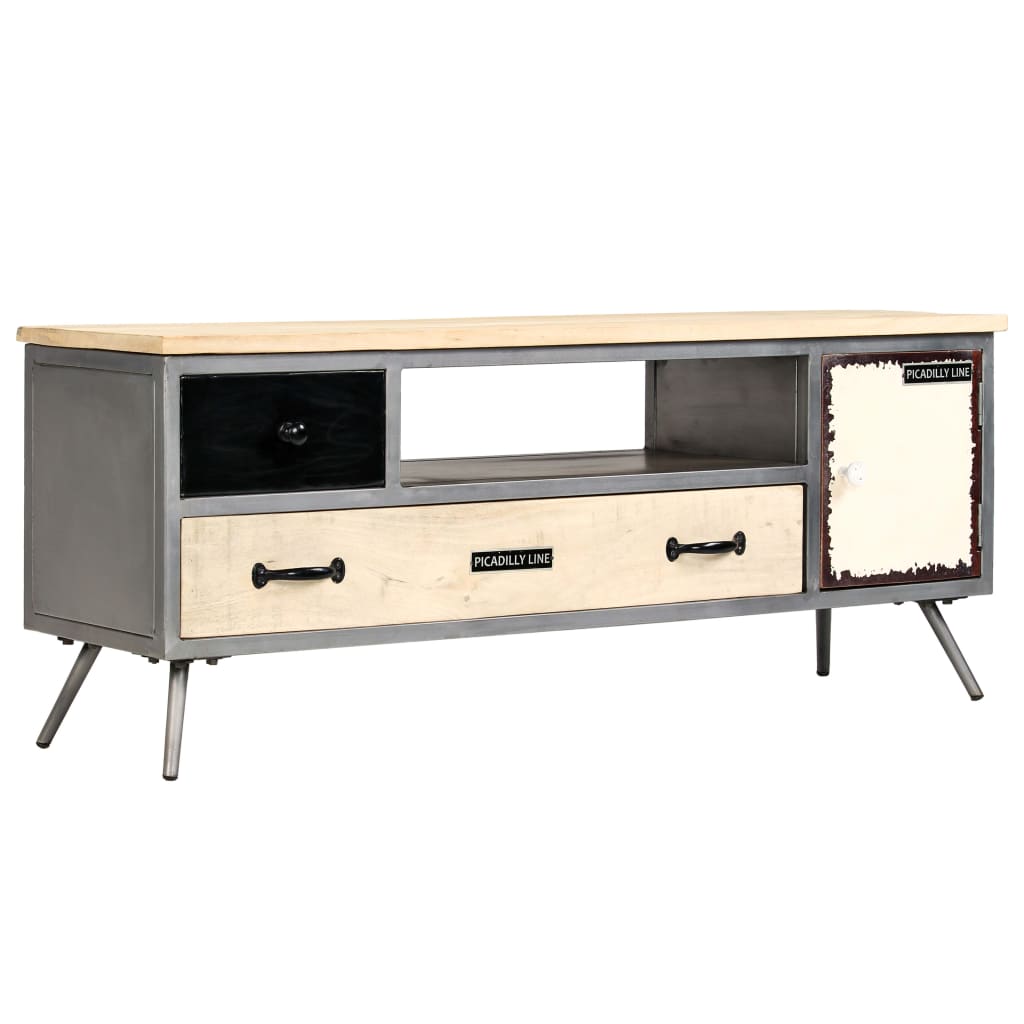 Tv-meubel 120x30x45 cm massief mangohout en staal is nu te koop bij PeponiXL, paradijselijk wonen!