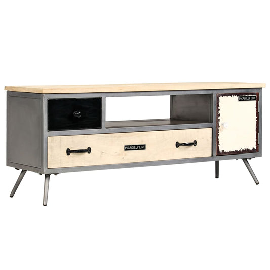 Tv-meubel 120x30x45 cm massief mangohout en staal is nu te koop bij PeponiXL, paradijselijk wonen!