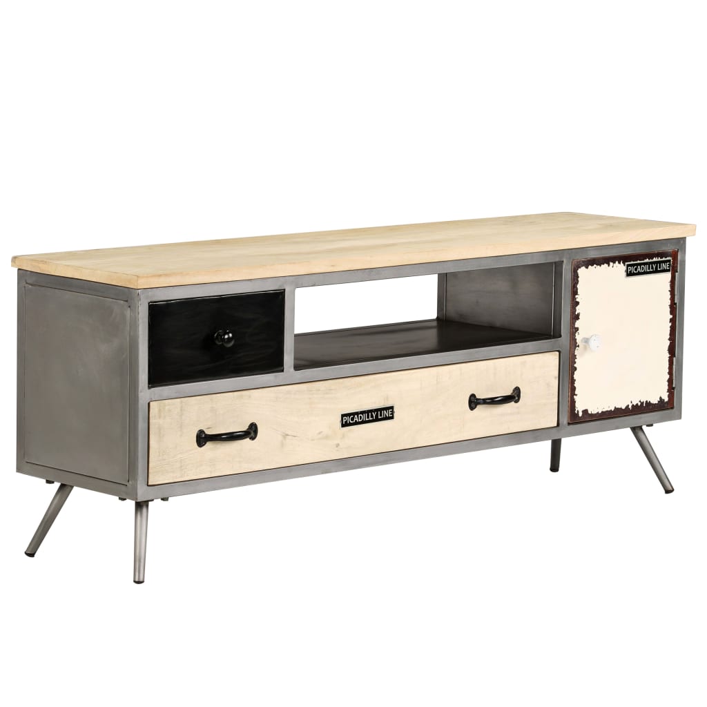 Tv-meubel 120x30x45 cm massief mangohout en staal is nu te koop bij PeponiXL, paradijselijk wonen!