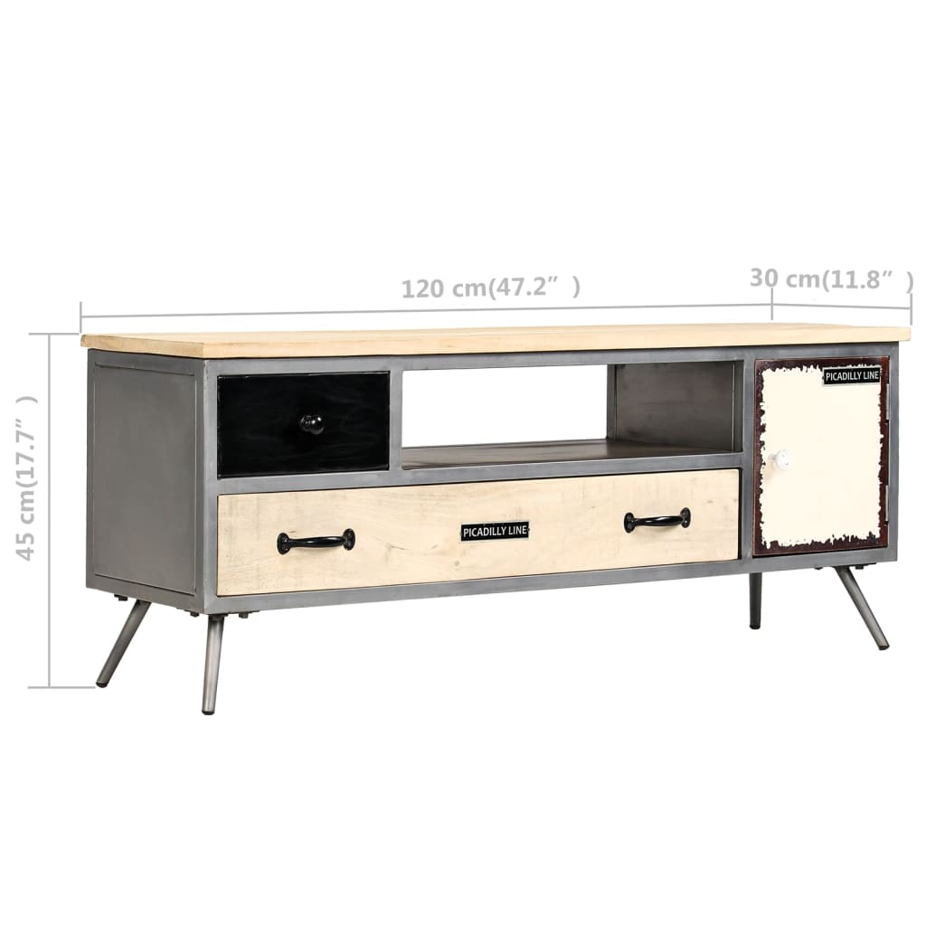 Tv-meubel 120x30x45 cm massief mangohout en staal is nu te koop bij PeponiXL, paradijselijk wonen!
