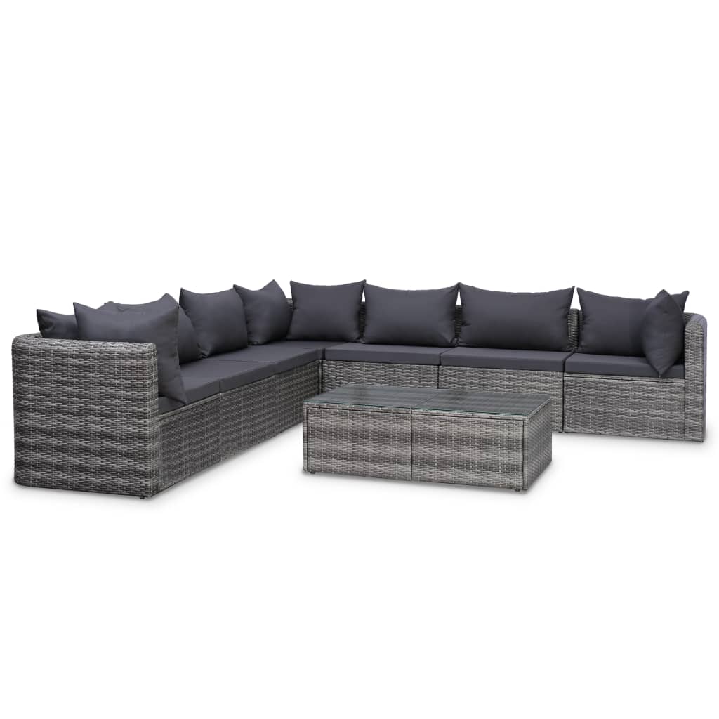 8-delige Loungeset met kussens poly rattan grijs is nu te koop bij PeponiXL, paradijselijk wonen!